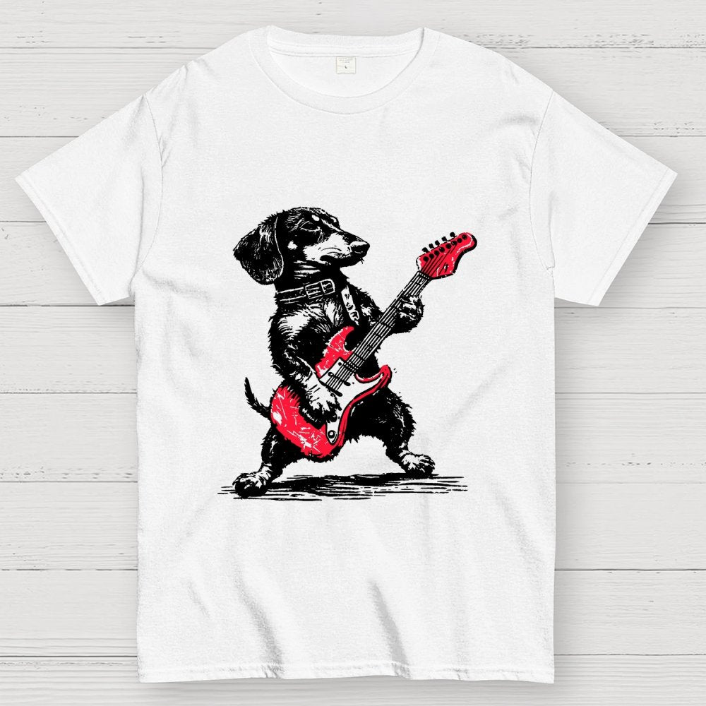 Dachshund Weenie Playing Guitar Geek T-Shirt