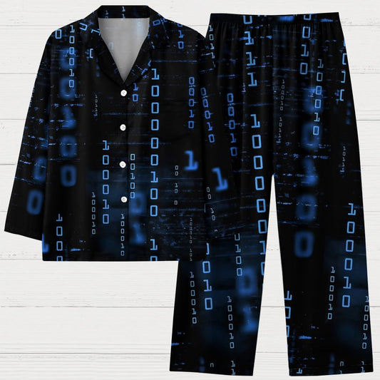 Blue Codes 0 And 1 Geek Long Sleeve Pajama Set