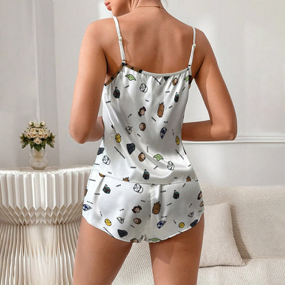 Planet Species Cute Print  Women's Geek Suspender Cami Set