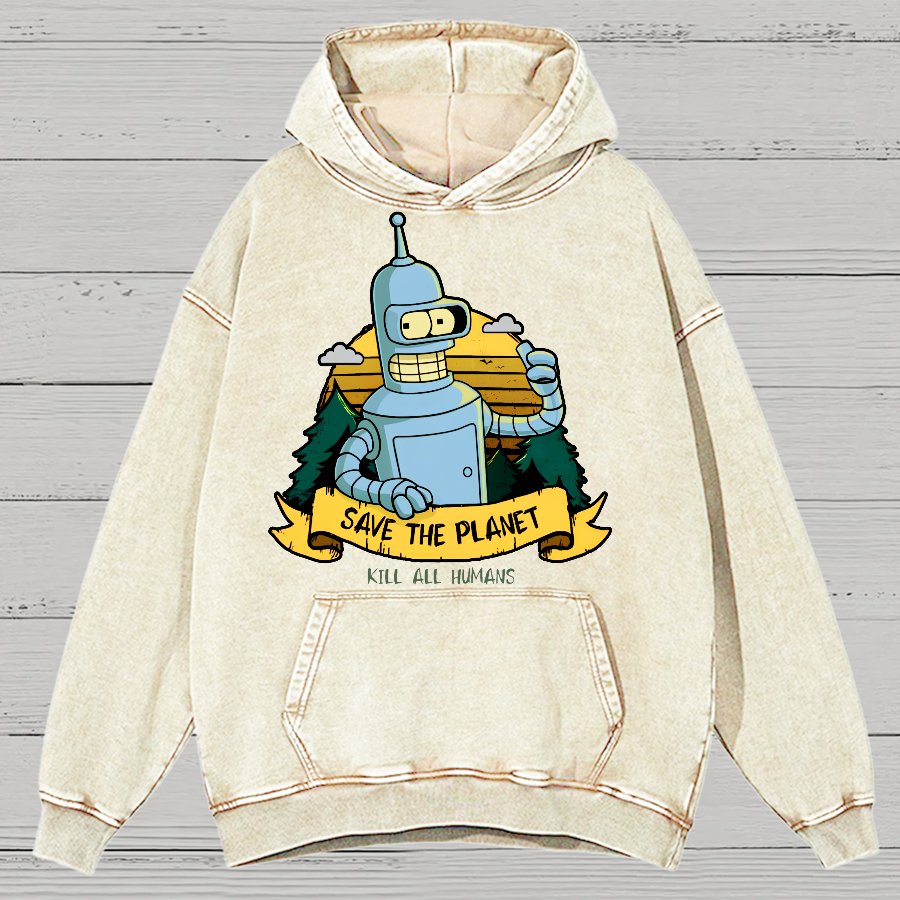 Save The Planet Kill All Humans Vintage Distressed Hoodie