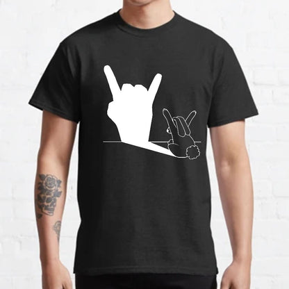 Rabbit Rock and Roll Hand Shadow Meme Style Unisex Gamer Movie Music T-Shirt