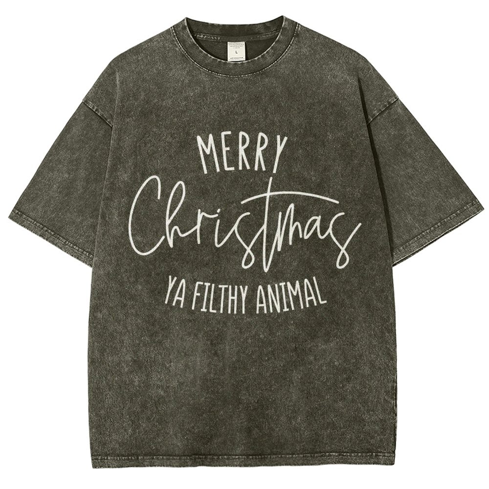 Merry Christmas Ya Filthy Animal Vintage Distressed T-shirt