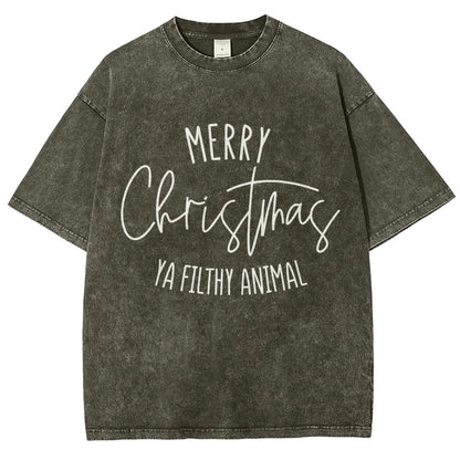 Merry Christmas Ya Filthy Animal Vintage Distressed T-shirt