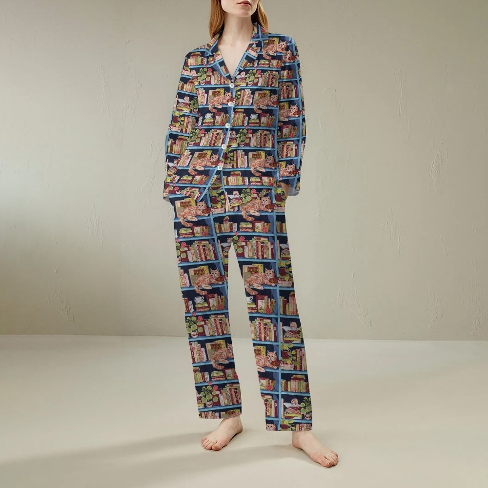 Cat Art Pattern Geek Long Sleeve Pajama Set