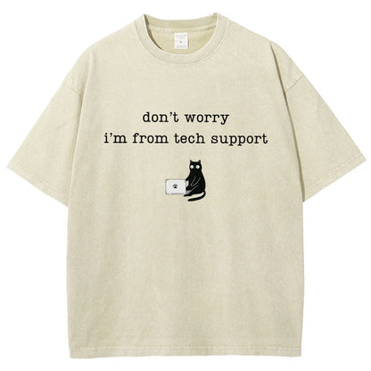 Don't Worry I'm From Tech Support Cat Vintage Distressed T-shirt