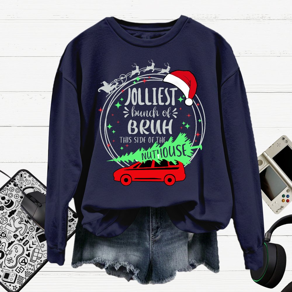 Jolliest Bunch Of Bruh Christmas Cotton Pullover Sweatshirt