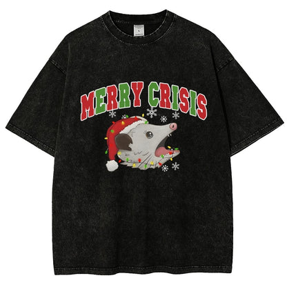 Merry Crisis Opossum Funny Christmas Vintage Distressed T-shirt