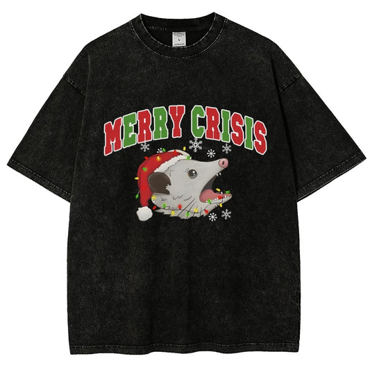 Merry Crisis Opossum Funny Christmas Vintage Distressed T-shirt