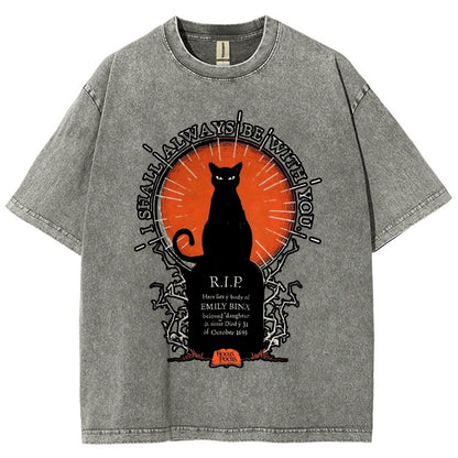 Halloween Cat Print Vintage Distressed T-shirt
