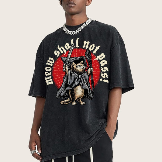 Meow Shall Not Pass Vintage Distressed T-shirt