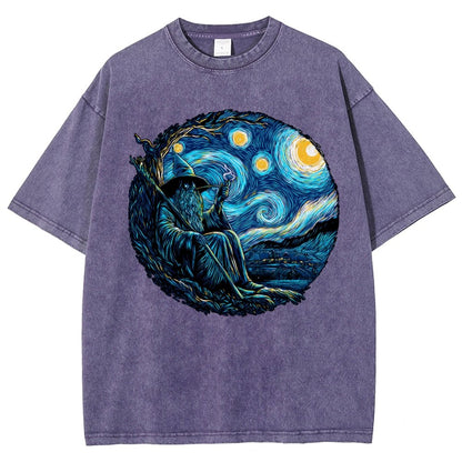 Starry Wizard Vintage Distressed T-shirt