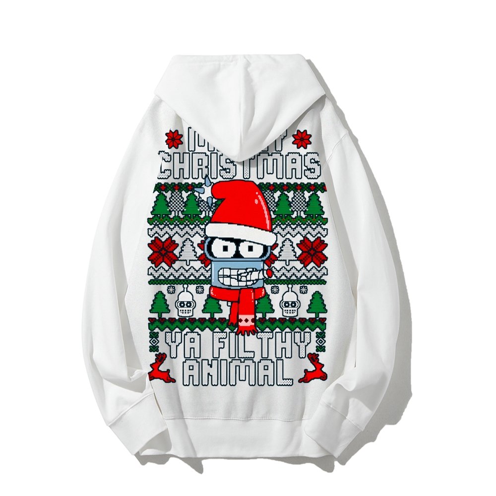 Merry Christmas Ya Filthy Animal Printed Back Cotton Hoodie