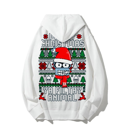 Merry Christmas Ya Filthy Animal Printed Back Cotton Hoodie