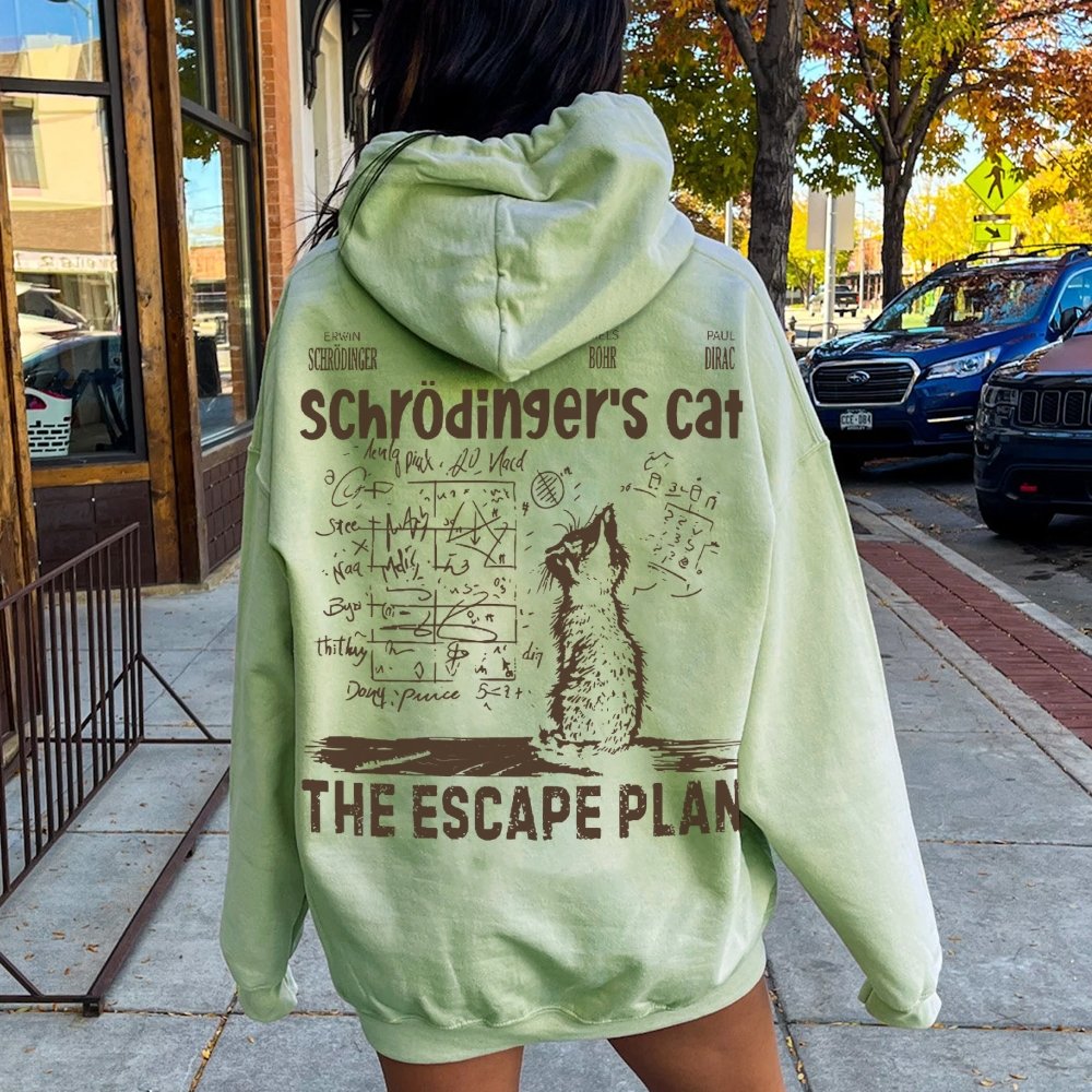 Schrodinger's Cat Escape Plan Interesting Physics Science Printed Back Cotton Hoodie