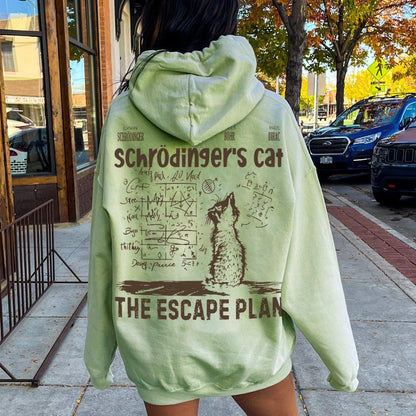 Schrodinger's Cat Escape Plan Interesting Physics Science Printed Back Cotton Hoodie