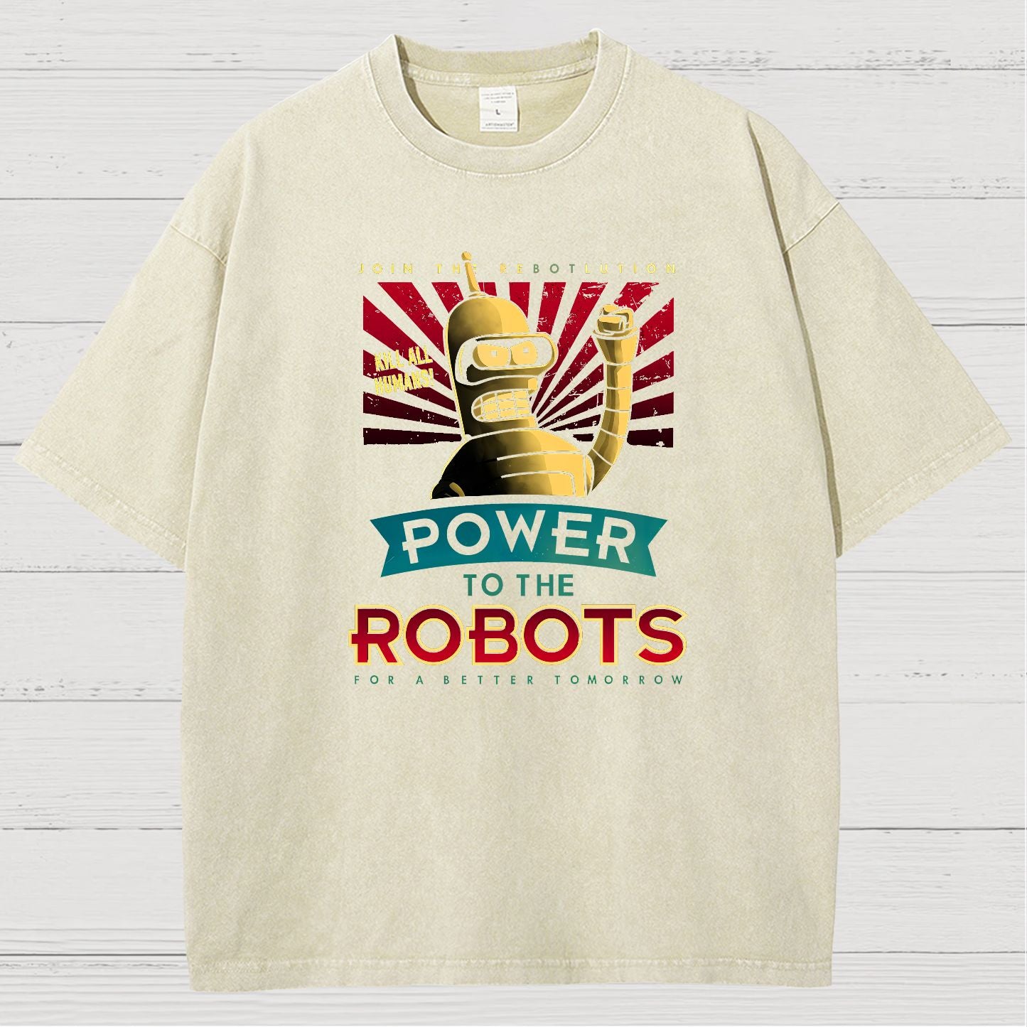Power To The Robots Vintage Distressed T-shirt