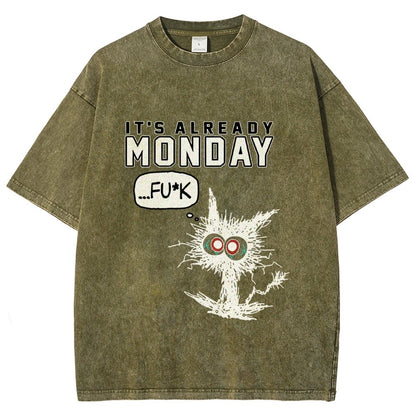 Monday Funny Cat Vintage Distressed T-shirt