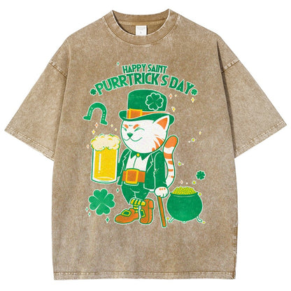 Cat St. Patrick's Day Vintage Distressed T-shirt