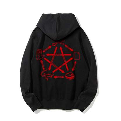 Rock Paper Scissors Spock Printed Back Unisex Cotton Hoodie