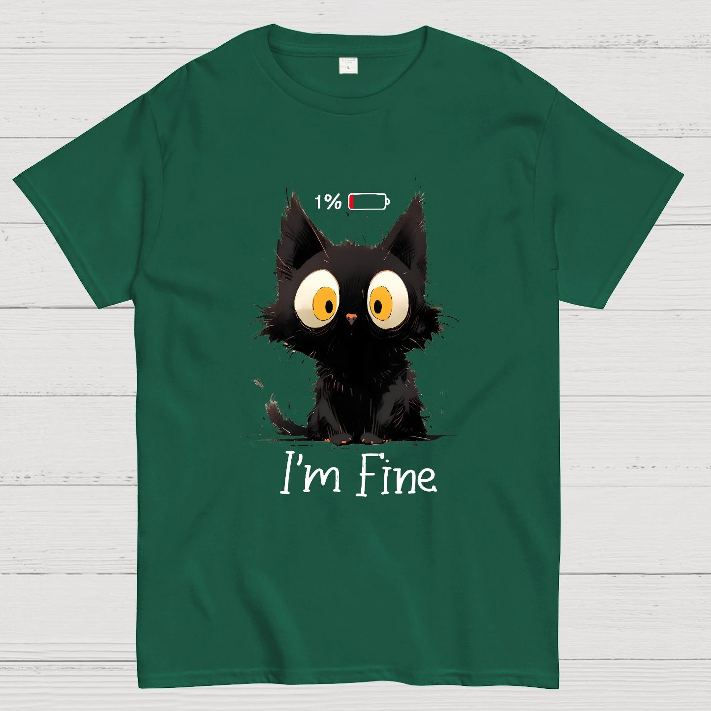 I‘m Fine Black Cat Geeky T-Shirt