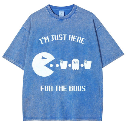 Here For The Boos Ghost Arcade Nerdy Halloween Vintage Distressed T-shirt