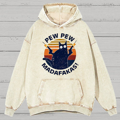 Pew Pew Madafakas Cat Nerdy Vintage Distressed Hoodie