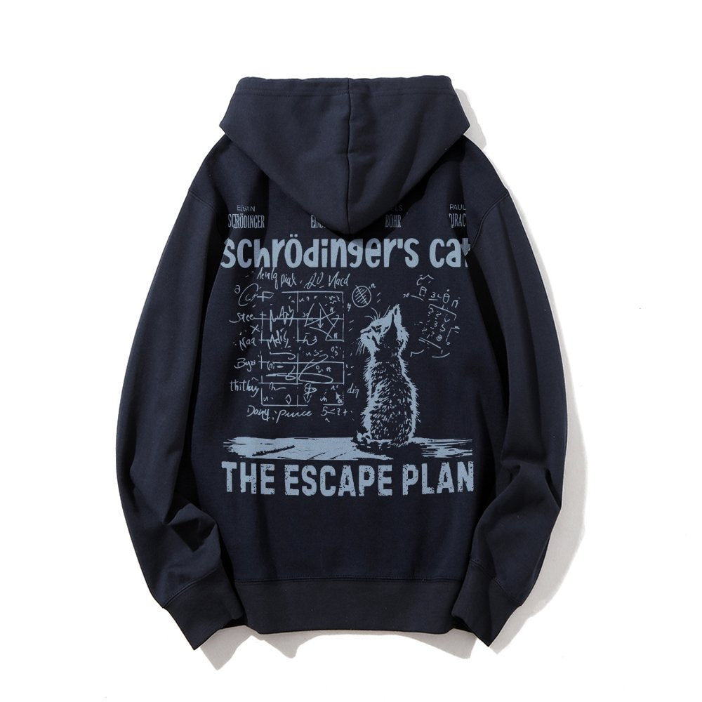Schrodinger's Cat Escape Plan Interesting Physics Science Printed Back Cotton Hoodie