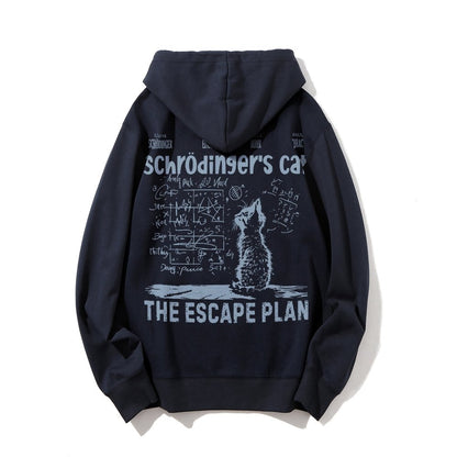 Schrodinger's Cat Escape Plan Interesting Physics Science Printed Back Cotton Hoodie