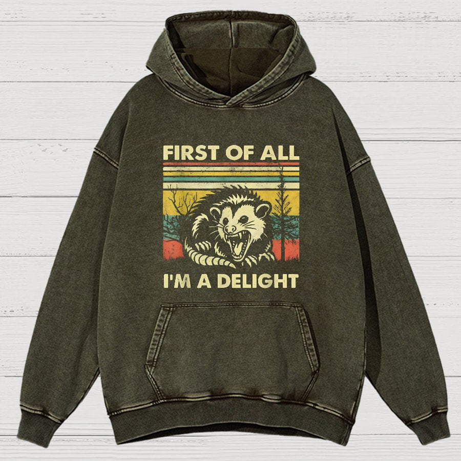 First Of All I'm A Delight Sarcastic Vintage Distressed Hoodie