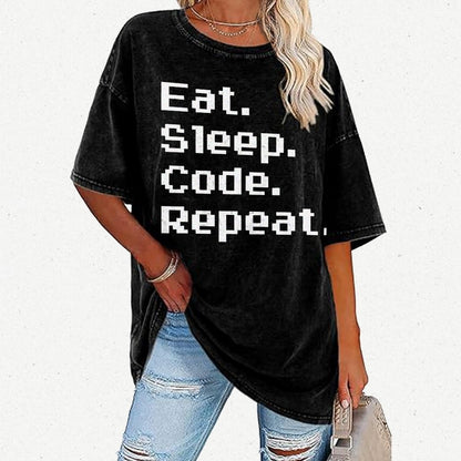 Eat Sleep Code Repeat Vintage Distressed T-shirt