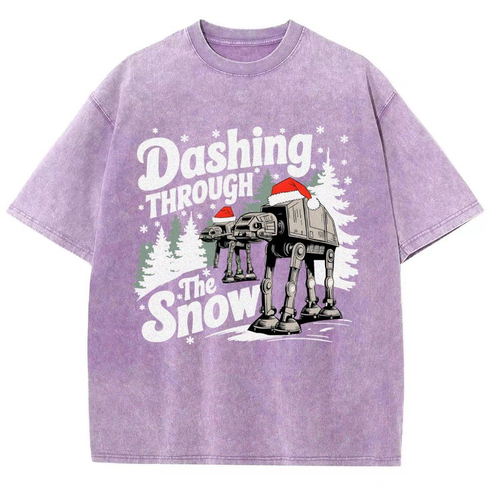 Empire Robot Dog Crosses the Snow Christmas Vintage Distressed T-shirt
