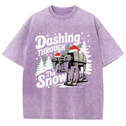 Empire Robot Dog Crosses the Snow Christmas Vintage Distressed T-shirt