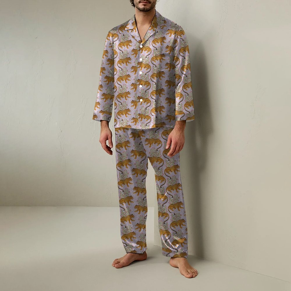 Leopard Art Print Geek Long Sleeve Pajama Set