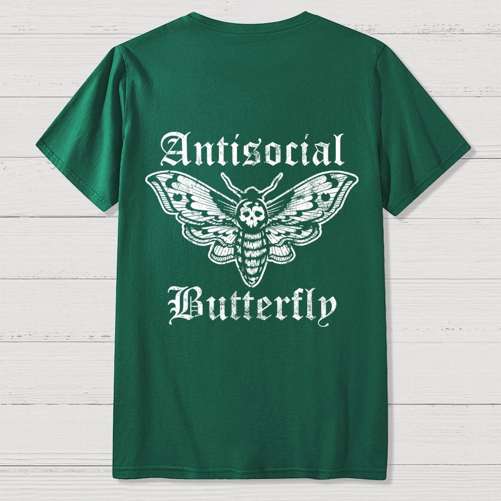 Funny Antisocial Butterfly Front And Back Printing Geek T-Shirt