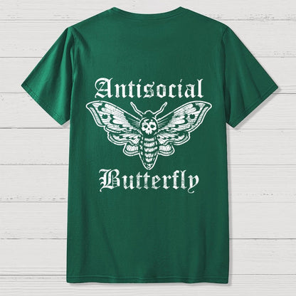 Funny Antisocial Butterfly Front And Back Printing Geek T-Shirt