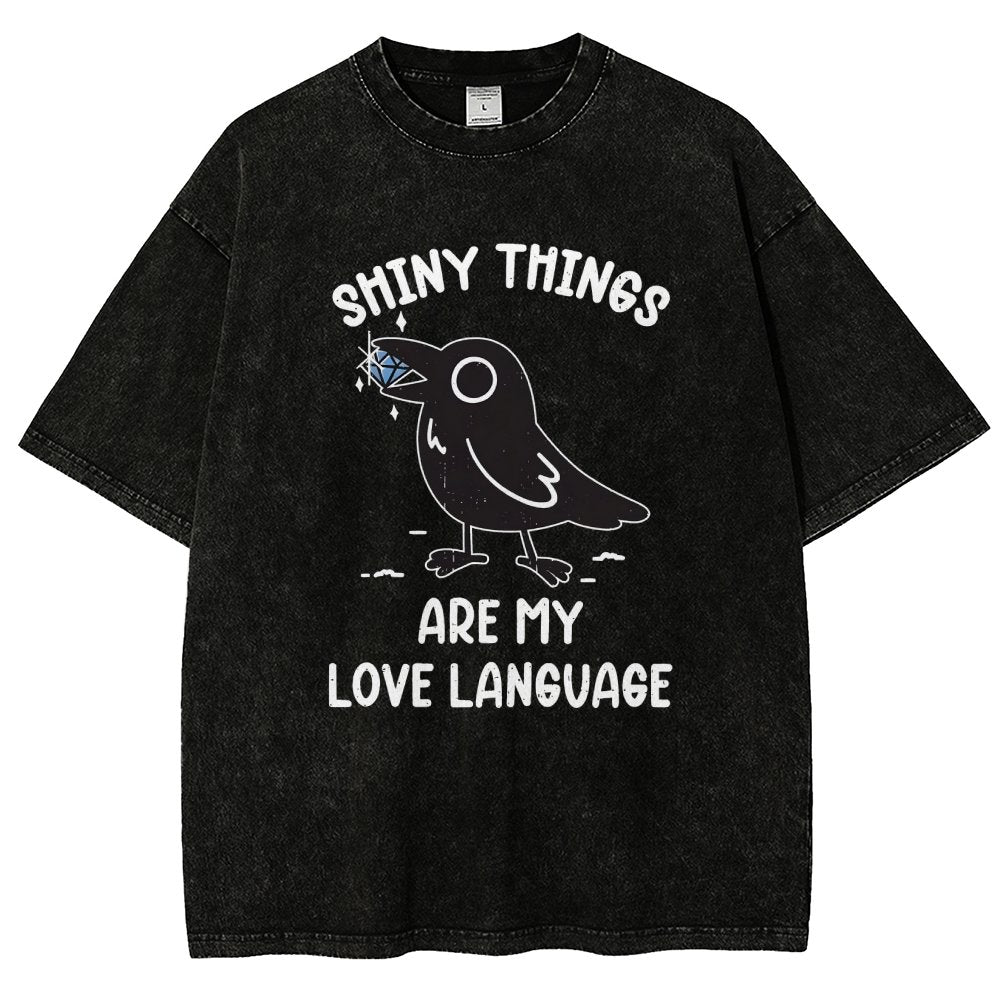 Crow Love Shiny Vintage Distressed T-shirt