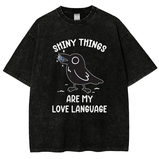 Crow Love Shiny Vintage Distressed T-shirt
