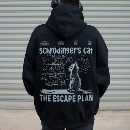 Schrodinger's Cat Escape Plan Interesting Physics Science Printed Back Cotton Hoodie