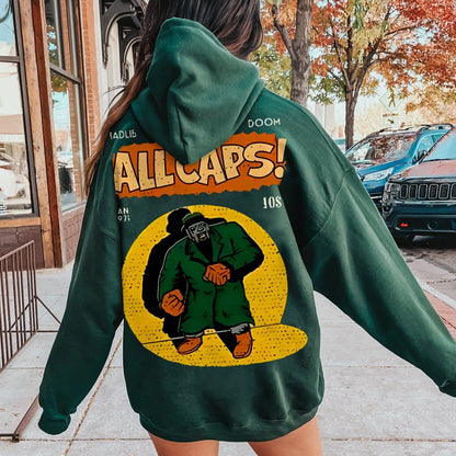 Vintage Hip-Hop Mf Graphic Printed Back Cotton Hoodie