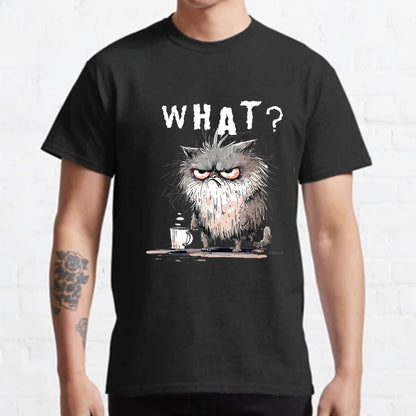 Bad Temper Feline With Coffee Grumpily Catty Funny T-Shirt