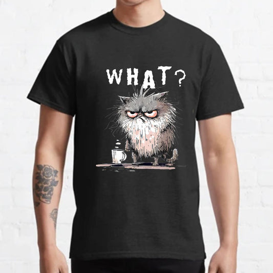 Bad Temper Feline With Coffee Grumpily Catty Funny T-Shirt