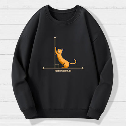 Purr-Pendicular Cute Maths Cat Premium Geek Cotton Sweatshirt