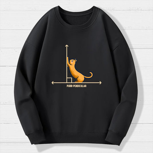 Purr-Pendicular Cute Maths Cat Premium Geek Cotton Sweatshirt