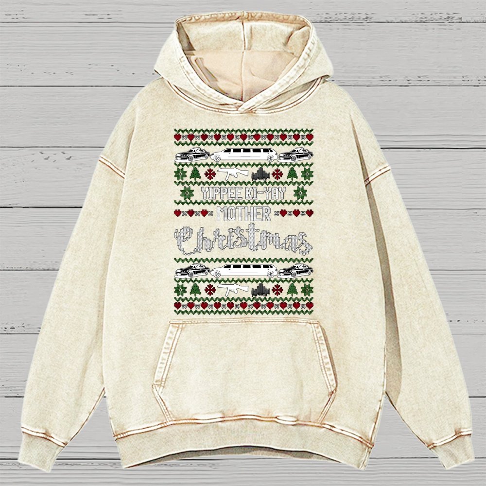 Yippee Ki-Yay Mother Christmas Ugly Vintage Distressed Hoodie