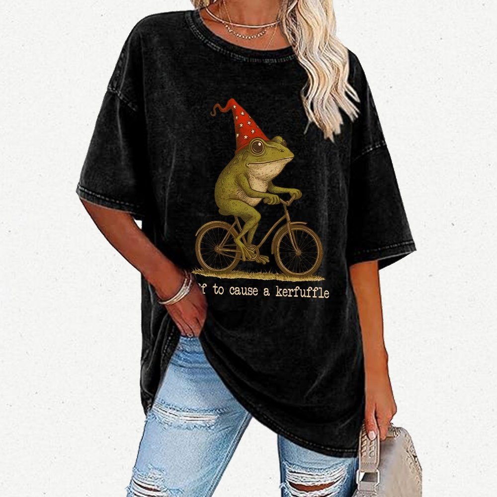 Off to Cause a Kerfuffle Frog Vintage Distressed T-shirt