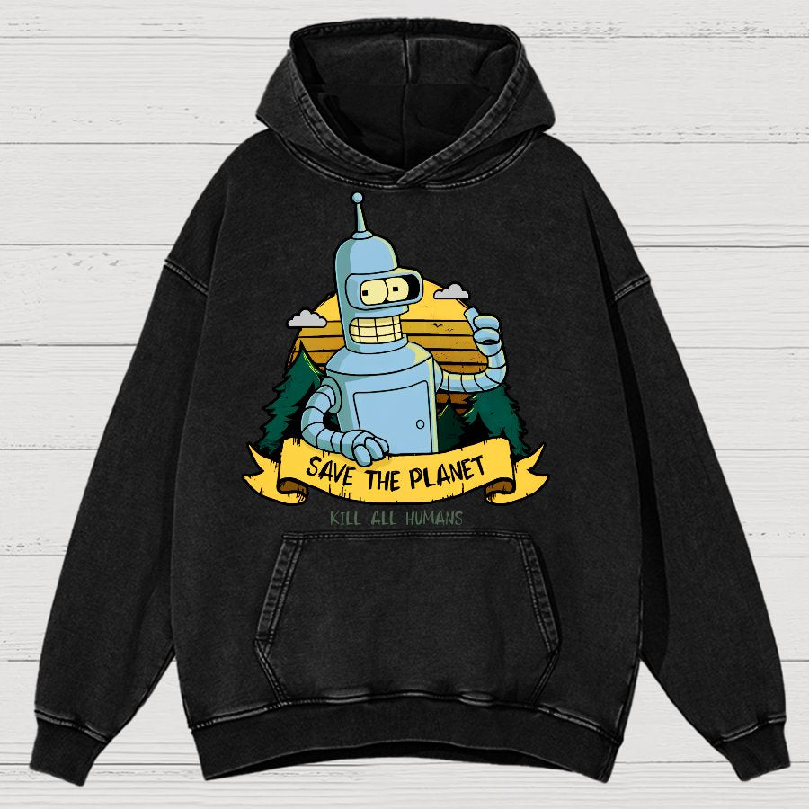 Save The Planet Kill All Humans Vintage Distressed Hoodie