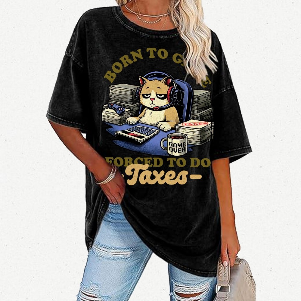 Cat Gamer Taxes Vintage Distressed T-shirt