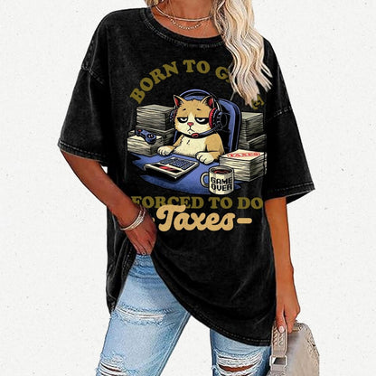 Cat Gamer Taxes Vintage Distressed T-shirt