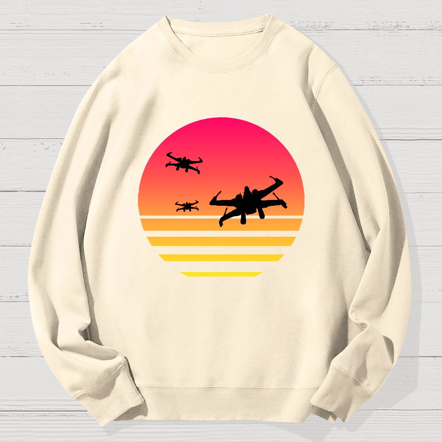 Sunset And Fighter Planes Geek Cotton Sweatshirt