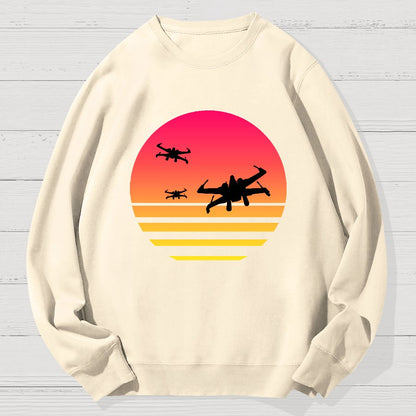Sunset And Fighter Planes Geek Cotton Sweatshirt